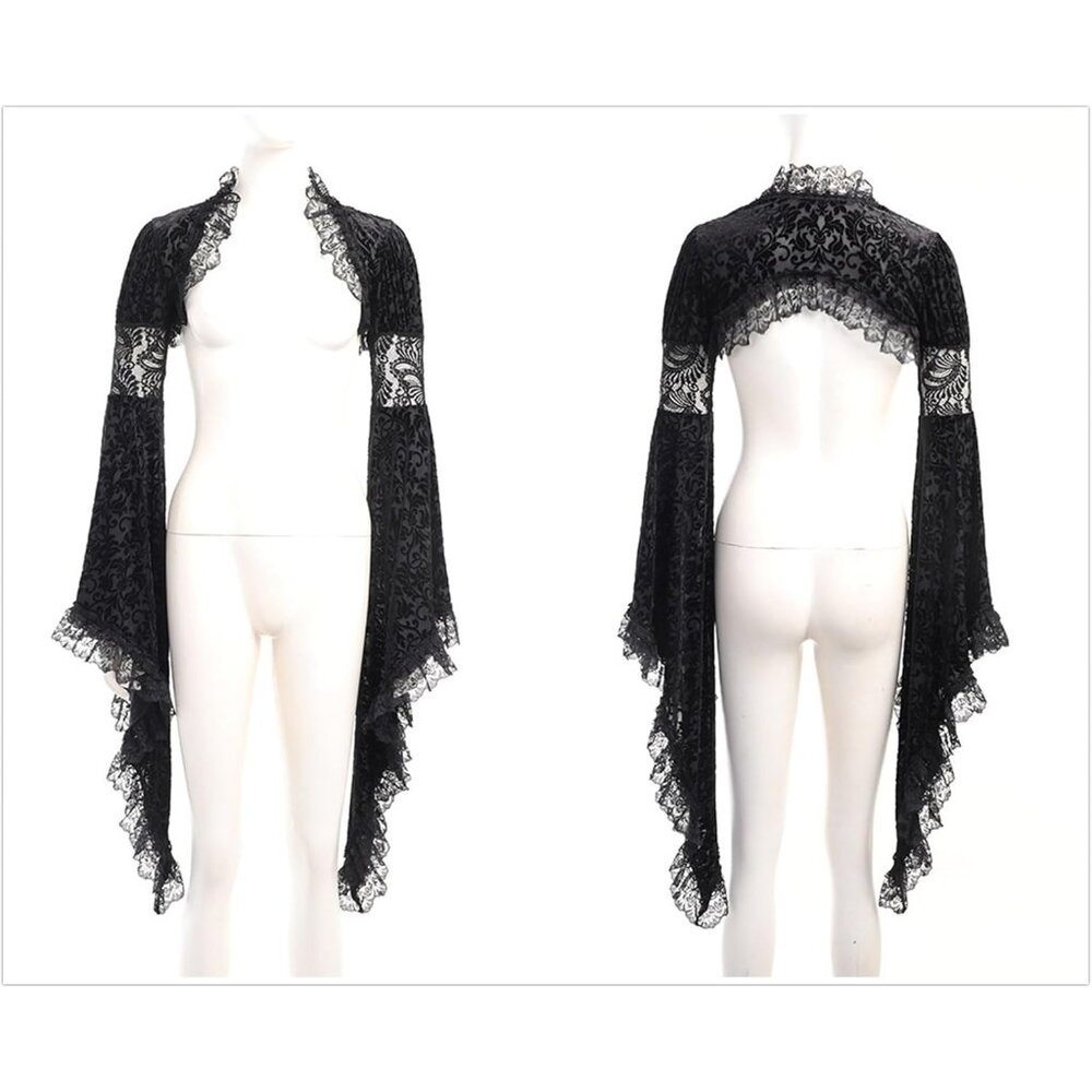 Women's Black 6 Goth Bell Long Sleeve Bolero Shrug Crop Top - Picture 5 of 7